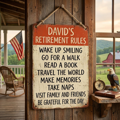 🏡 Personalized Retirement Rules Sign – Inspirational Wall Decor