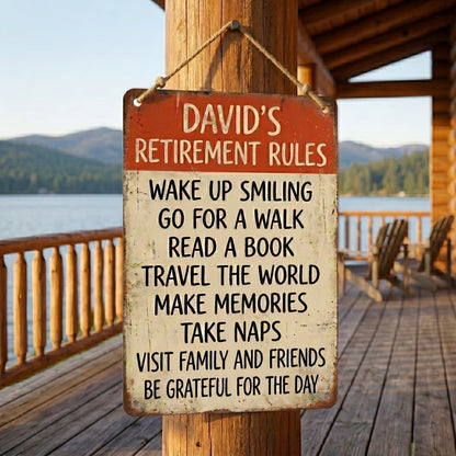 🏡 Personalized Retirement Rules Sign – Inspirational Wall Decor