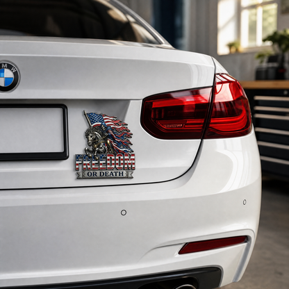 Freedom or Death Metal USA Flag Skeleton Rider Car Emblem