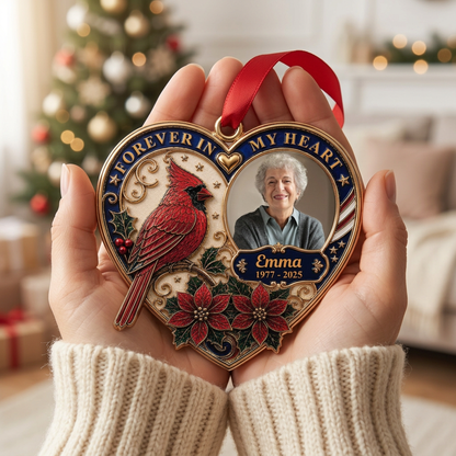 🕊️ Personalized "Forever In My Heart" Cardinal Memorial Ornament | Custom Photo, Name &Dates ❤️