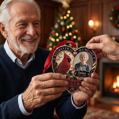 🕊️ Personalized "Forever In My Heart" Cardinal Memorial Ornament | Custom Photo, Name &Dates ❤️