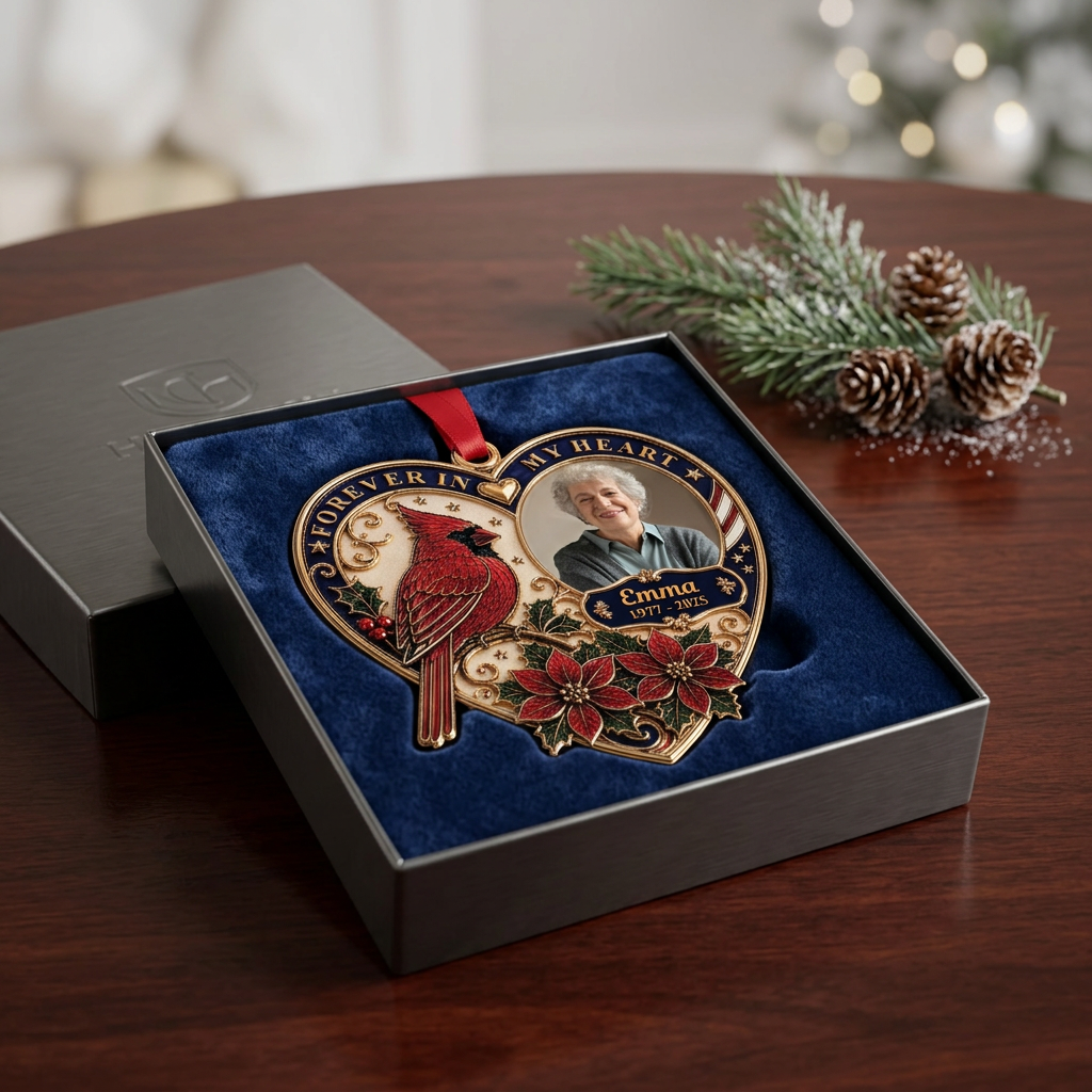 🕊️ Personalized "Forever In My Heart" Cardinal Memorial Ornament | Custom Photo, Name &Dates ❤️
