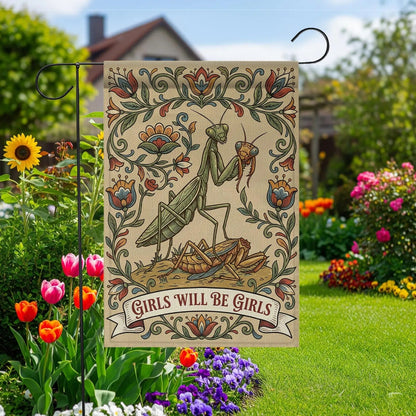 Attitude Revealed Garden Flag: "Girls Will Be Girls" Vintage Art Flag
