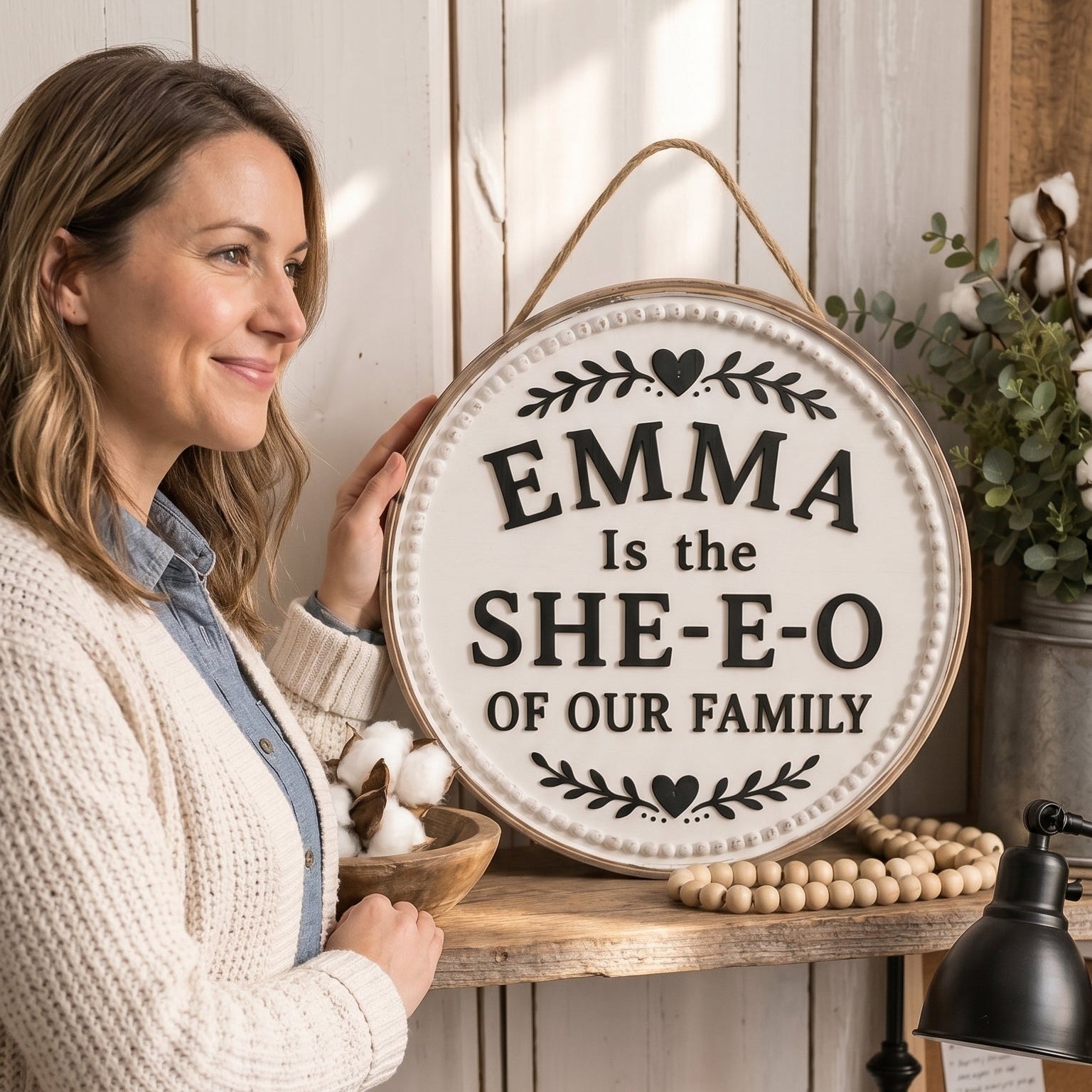 👑 Personalized Family Leadership Wooden Sign -- Gift For Her Garden Signs、Personalized Gifts for Mothers Day Gifts、SHE-E-O  Wall Art