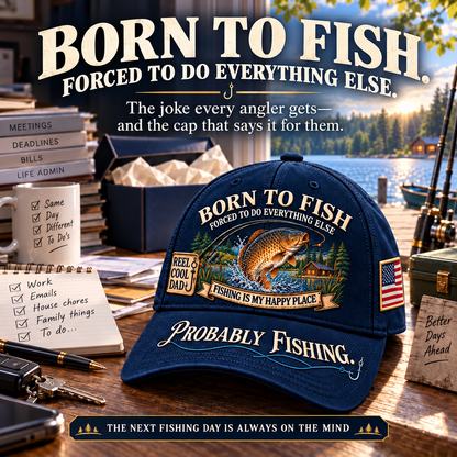 🎣 Born To Fish “Probably Fishing” USA Angler Tribute Cap  | Cotton-Poly Blend • Detailed Embroidery • Adjustable Fit