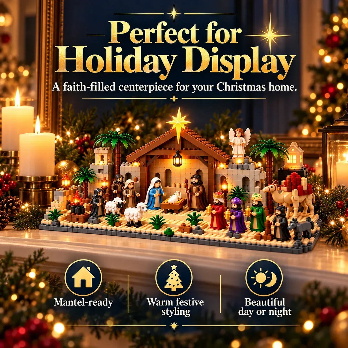 ⛪Last Day 50% OFF✝️Nativity Advent Calendar – 24-Day Buildable Christmas Nativity Set-without Light-emitting Device