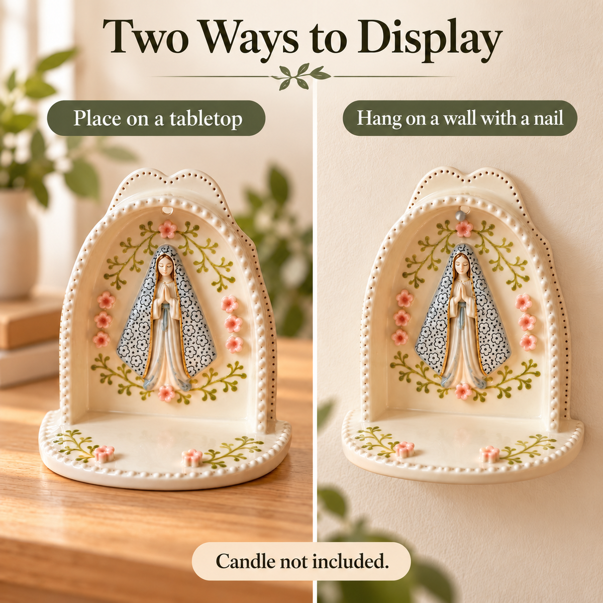 Serene Virgin Mary Tealight Holder 🕊️ | A Quiet Moment of Prayer (Ceramic Grotto)