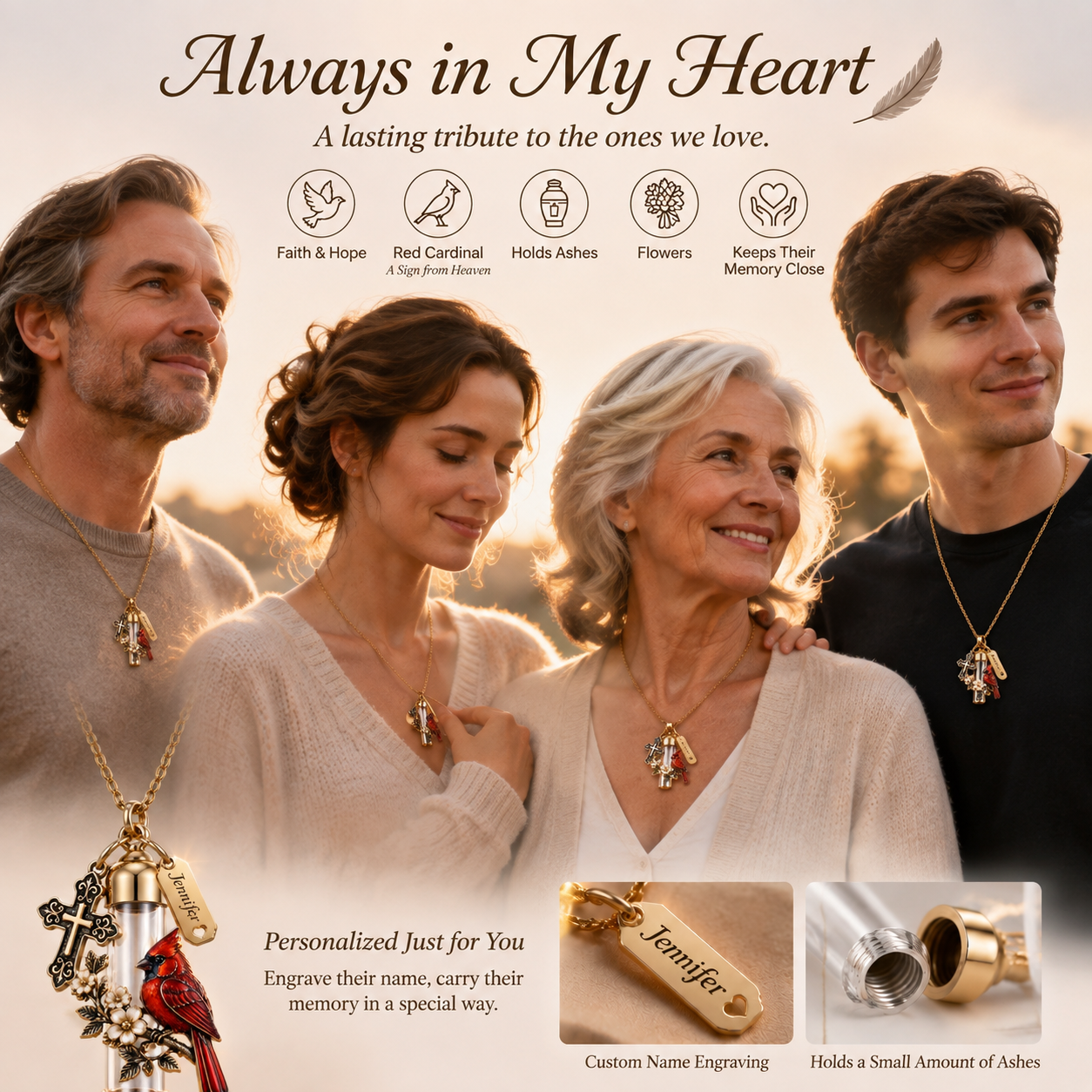 🐦Always in My Heart – Personalized Cremation Ash Urn Necklace|A lasting tribute to the ones we love. ❤️