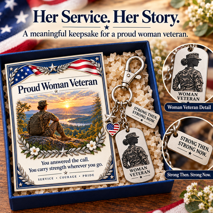 🇺🇸 Proud Woman Veteran Keychain & Message Card