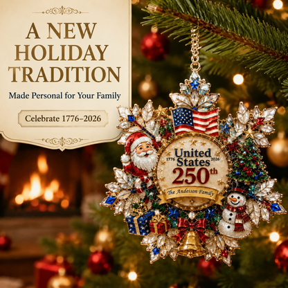 Personalized United States 250th Anniversary Commemorative Ornament | Custom Family Name Christmas Keepsake 🇺🇸🎄