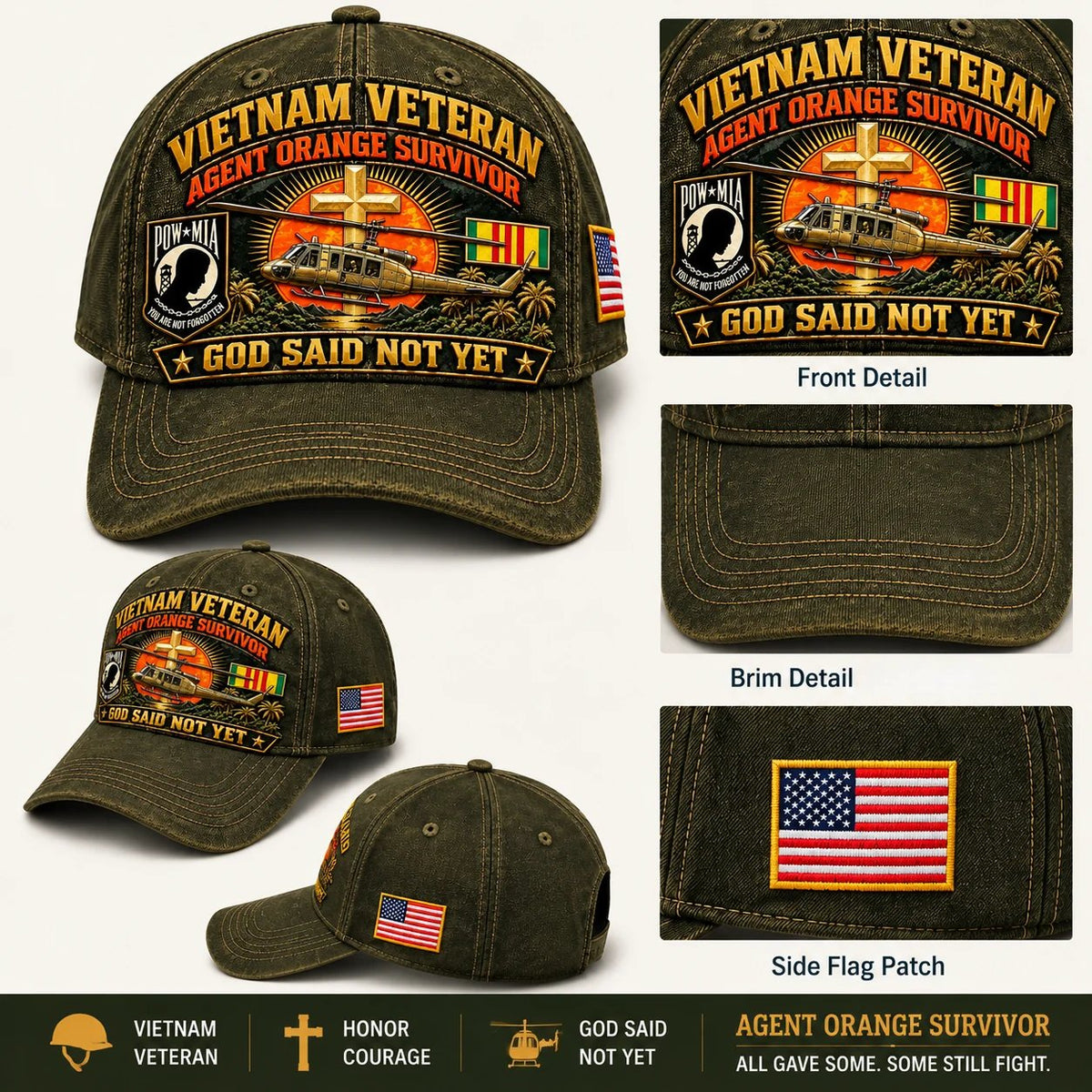 🎖️ Vietnam War Veteran Agent Orange Survivor “God Said Not Yet” Baseball Cap — Honoring Their Service and Strength 🇺🇸