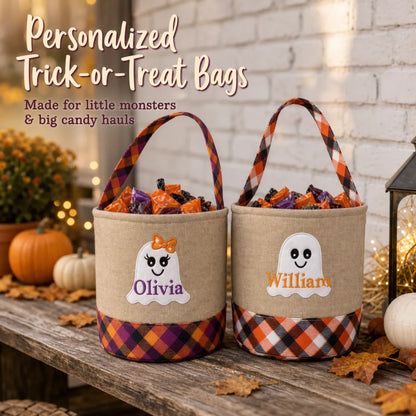 Personalized "Little Ghost" Trick-or-Treat Candy Bucket | Custom Halloween Tote 👻🍬