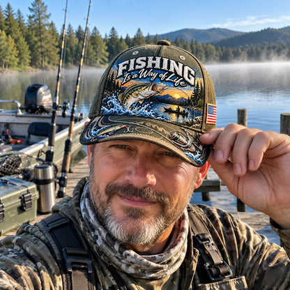 🧢 Fishing Is a Way of Life Cap — Cotton-Poly Blend • Detailed Embroidery • Adjustable Fit