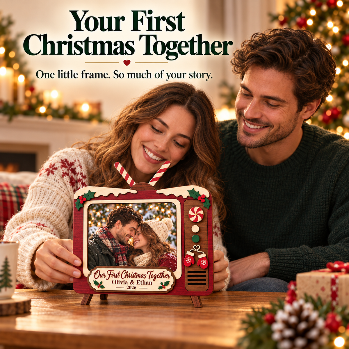 📺 Personalized Retro TV Christmas Photo Frame | Custom Names, Year & Milestone Wooden Keepsake 🎄