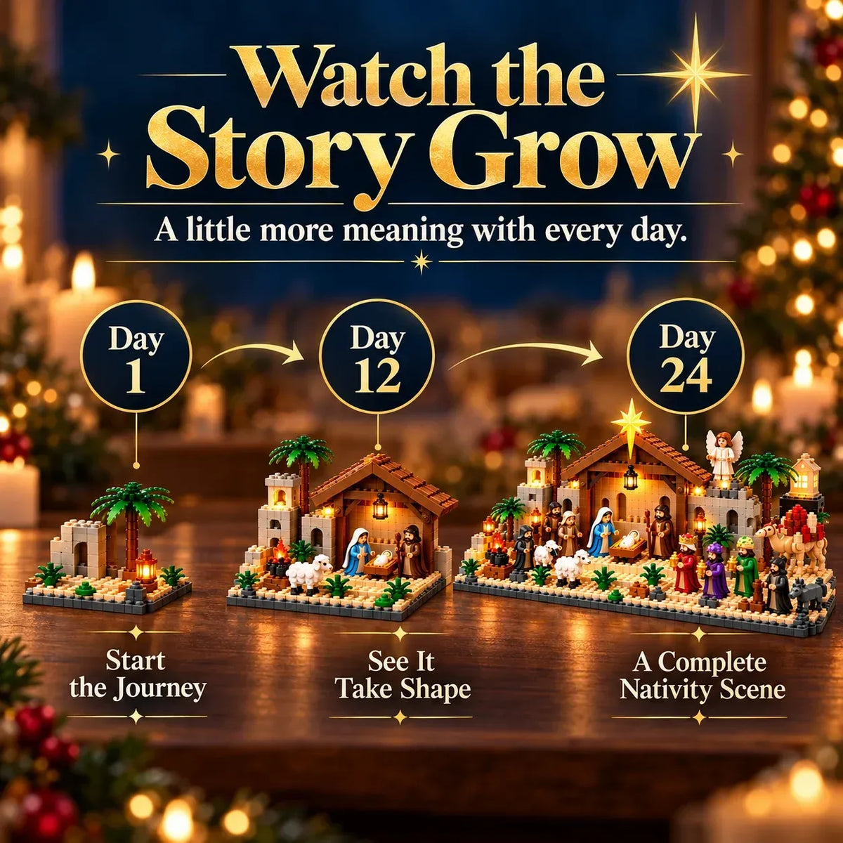 ⛪Last Day 50% OFF✝️Nativity Advent Calendar – 24-Day Buildable Christmas Nativity Set-without Light-emitting Device