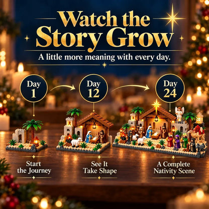 ⛪Last Day 50% OFF✝️Nativity Advent Calendar – 24-Day Buildable Christmas Nativity Set-without Light-emitting Device