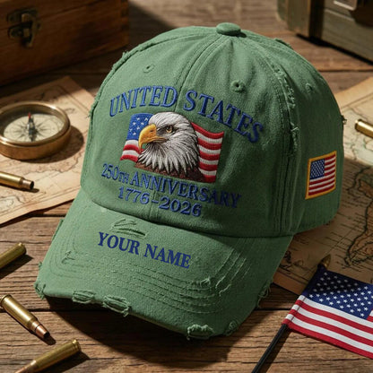 🧢 Personalized USA 250th Anniversary Distressed Cap