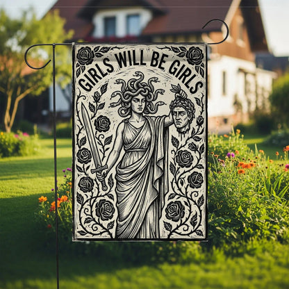 Attitude Revealed Garden Flag: "Girls Will Be Girls" Vintage Art Flag