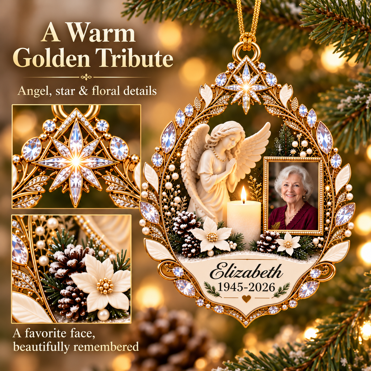 ✨ Keep Their Memory Close | Personalized Angel & Candle Photo Memorial Ornament 🕊️