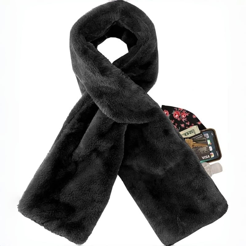 ⚡50% OFF Today! Cosy Faux Fur Pull-Through Scarf With Hidden Zipper Pocket | Store Phone, Keys & Cards, Hands-Free
