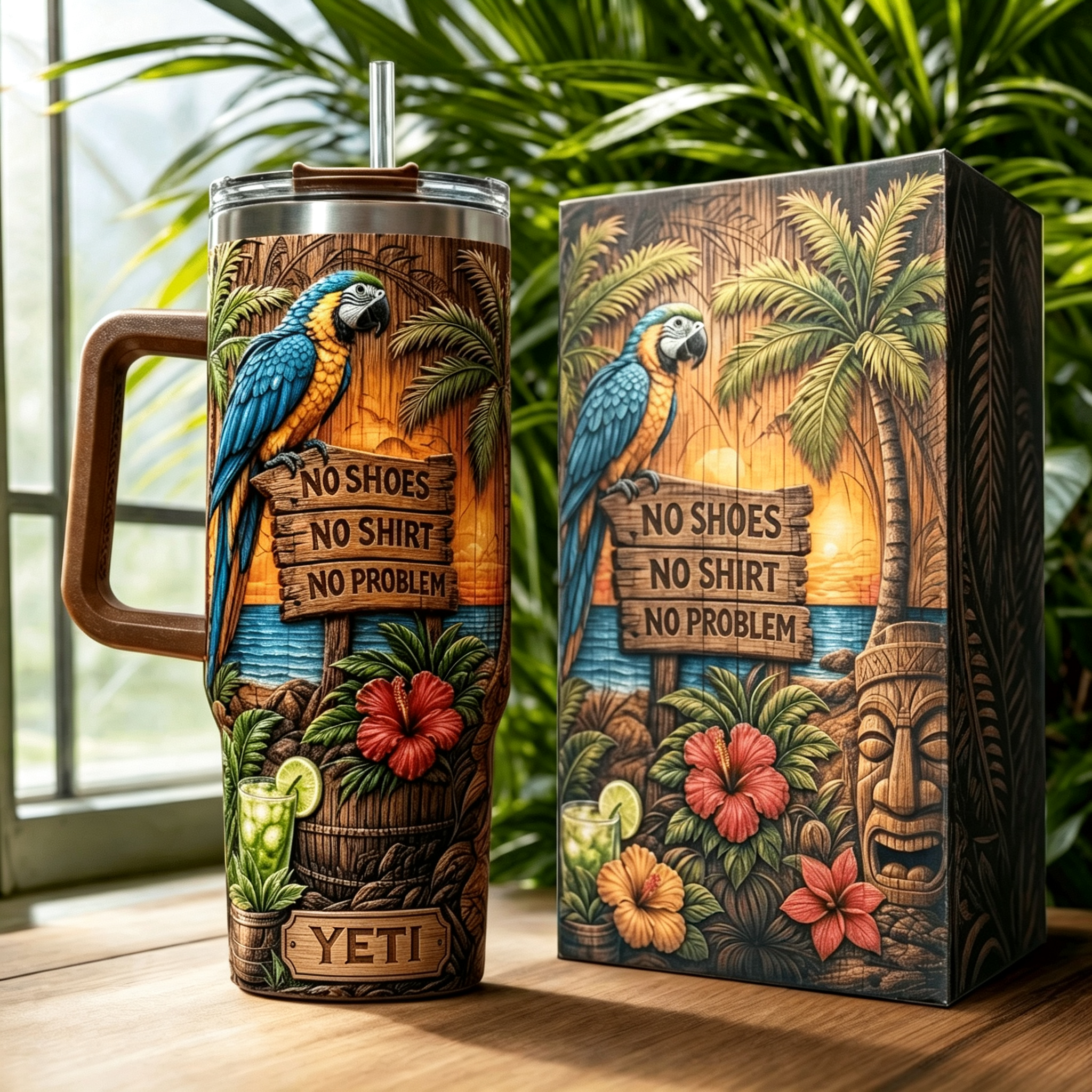Personalized Tiki Life 40oz Tumbler 🦜 Custom Name Tropical Gift 🌺
