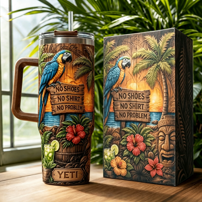 Personalized Tiki Life 40oz Tumbler 🦜 Custom Name Tropical Gift 🌺