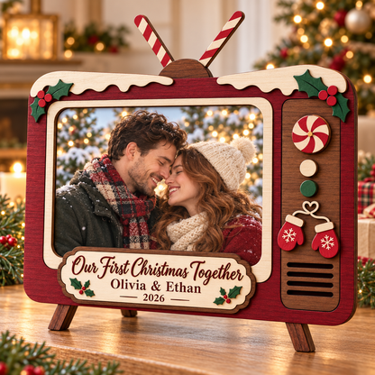 📺 Personalized Retro TV Christmas Photo Frame | Custom Names, Year & Milestone Wooden Keepsake 🎄