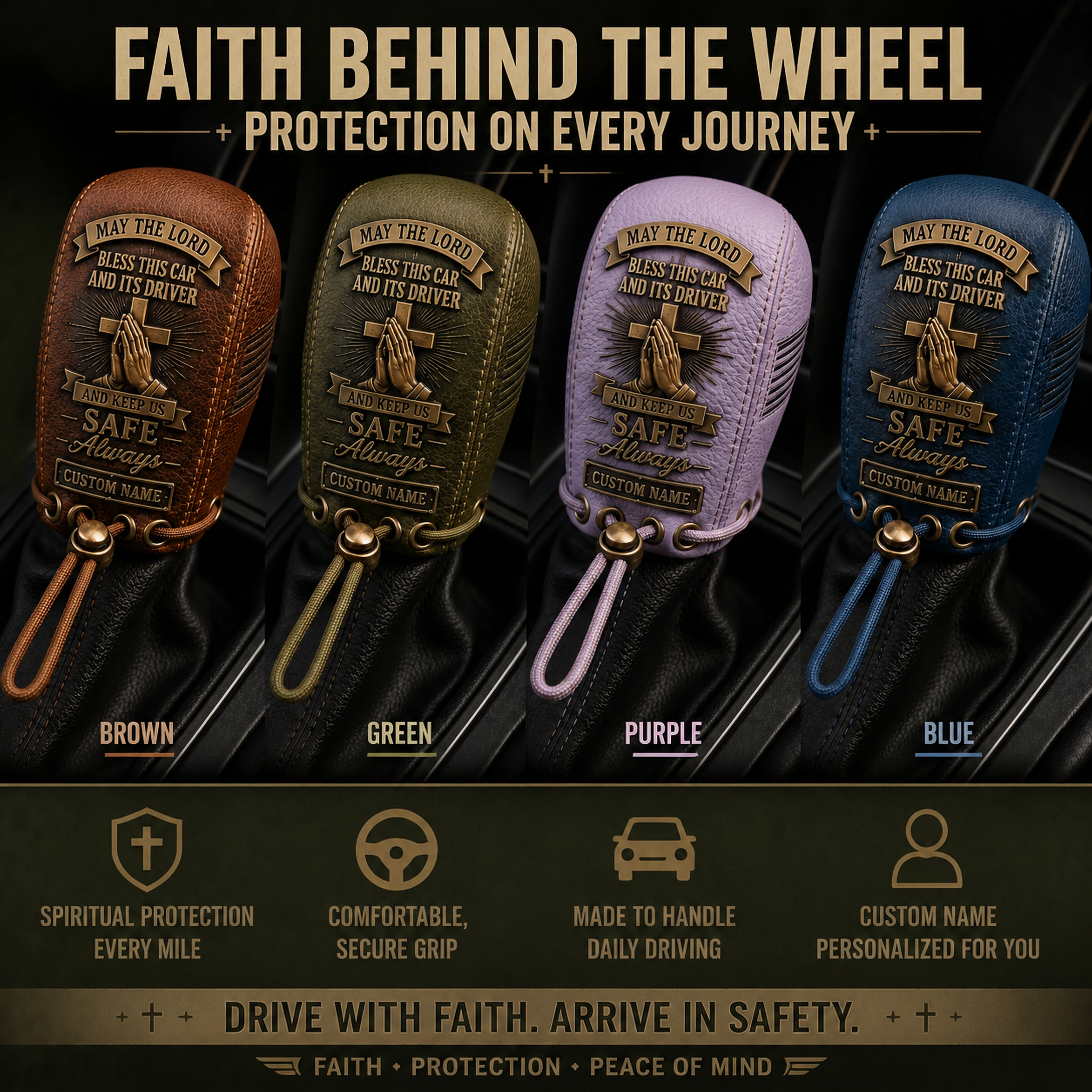 🙏Custom "Safe Always" Prayer Gear Shift Cover | Personalized Car Accessory for Daily Protection 🚙