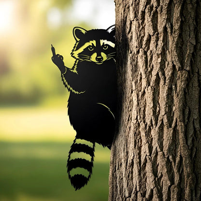 Naughty Animal Middle Finger Metal Sign – Outdoor Tree Yard Art, Novelty Garden Decoration for Home & Lawn Decor