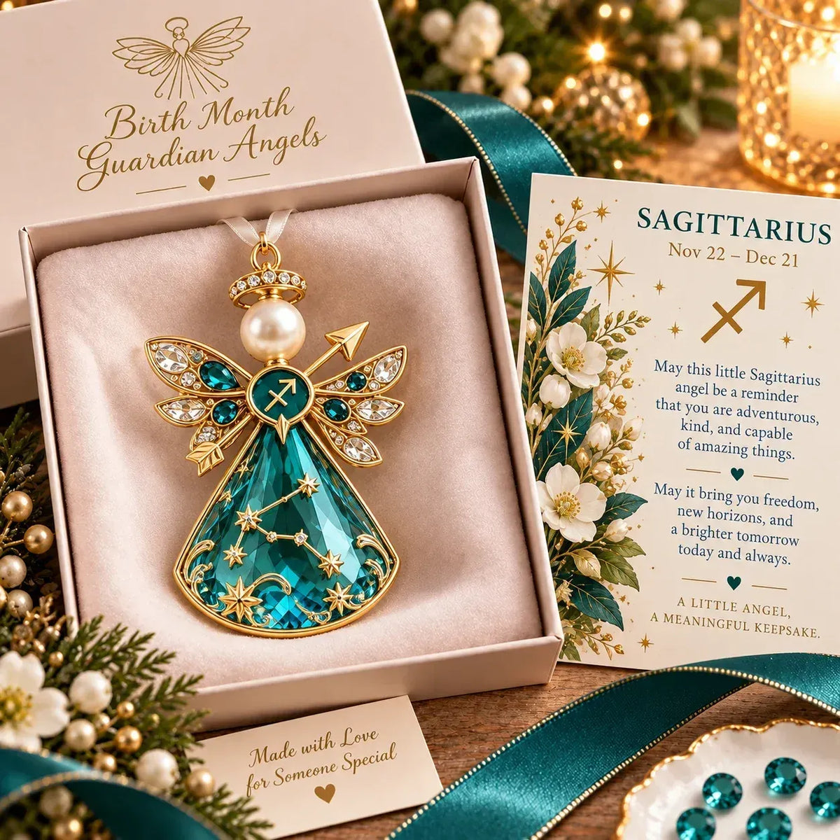 Christmas Zodiac Guardian Angel Keepsake | 12 Signs with Jewel-Toned Designs & Meaningful Gift Cards ✨