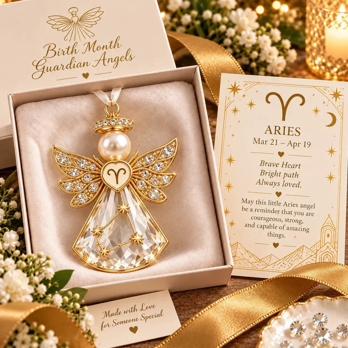 Christmas Zodiac Guardian Angel Keepsake | 12 Signs with Jewel-Toned Designs & Meaningful Gift Cards ✨