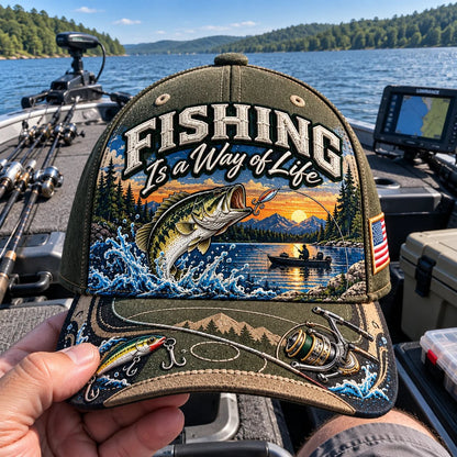 🧢 Fishing Is a Way of Life Cap — Cotton-Poly Blend • Detailed Embroidery • Adjustable Fit