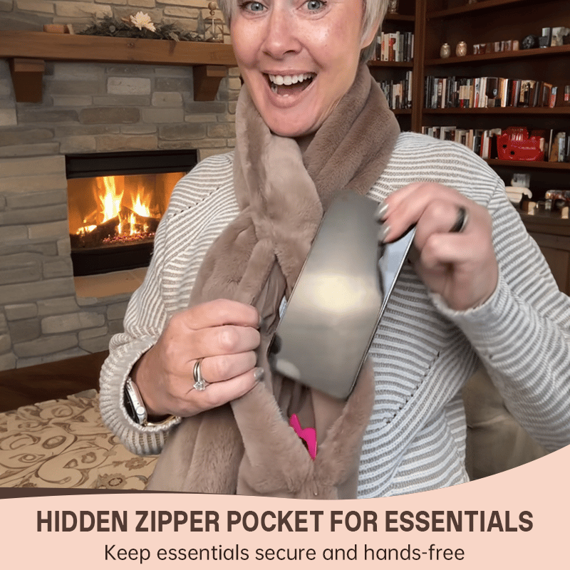 ⚡50% OFF Today! Cosy Faux Fur Pull-Through Scarf With Hidden Zipper Pocket | Store Phone, Keys & Cards, Hands-Free