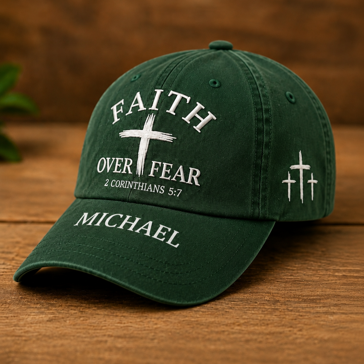 Faith Over Fear Christian Custom Name Hat – 2 Corinthians 5:7