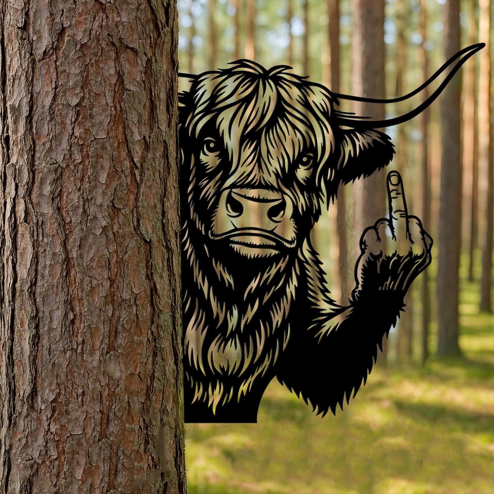Naughty Animal Middle Finger Metal Sign – Outdoor Tree Yard Art, Novelty Garden Decoration for Home & Lawn Decor