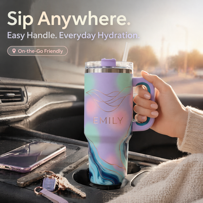 Personalized 30oz/40oz Pastel Dream Tumbler | Custom Name Ethereal Gradient Rose Gold Line Art | Insulated Travel Mug