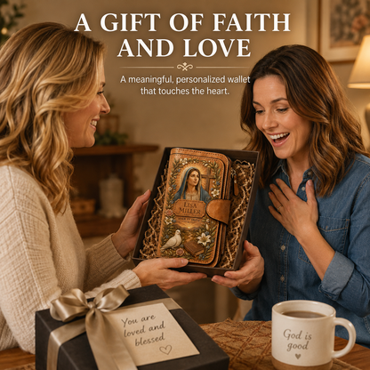 Personalized "Walk By Faith" Vintage Leather Clutch Wallet 🕊️ | Jesus & Mary Editions