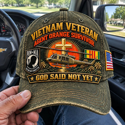 🎖️ Vietnam War Veteran Agent Orange Survivor “God Said Not Yet” Baseball Cap — Honoring Their Service and Strength 🇺🇸