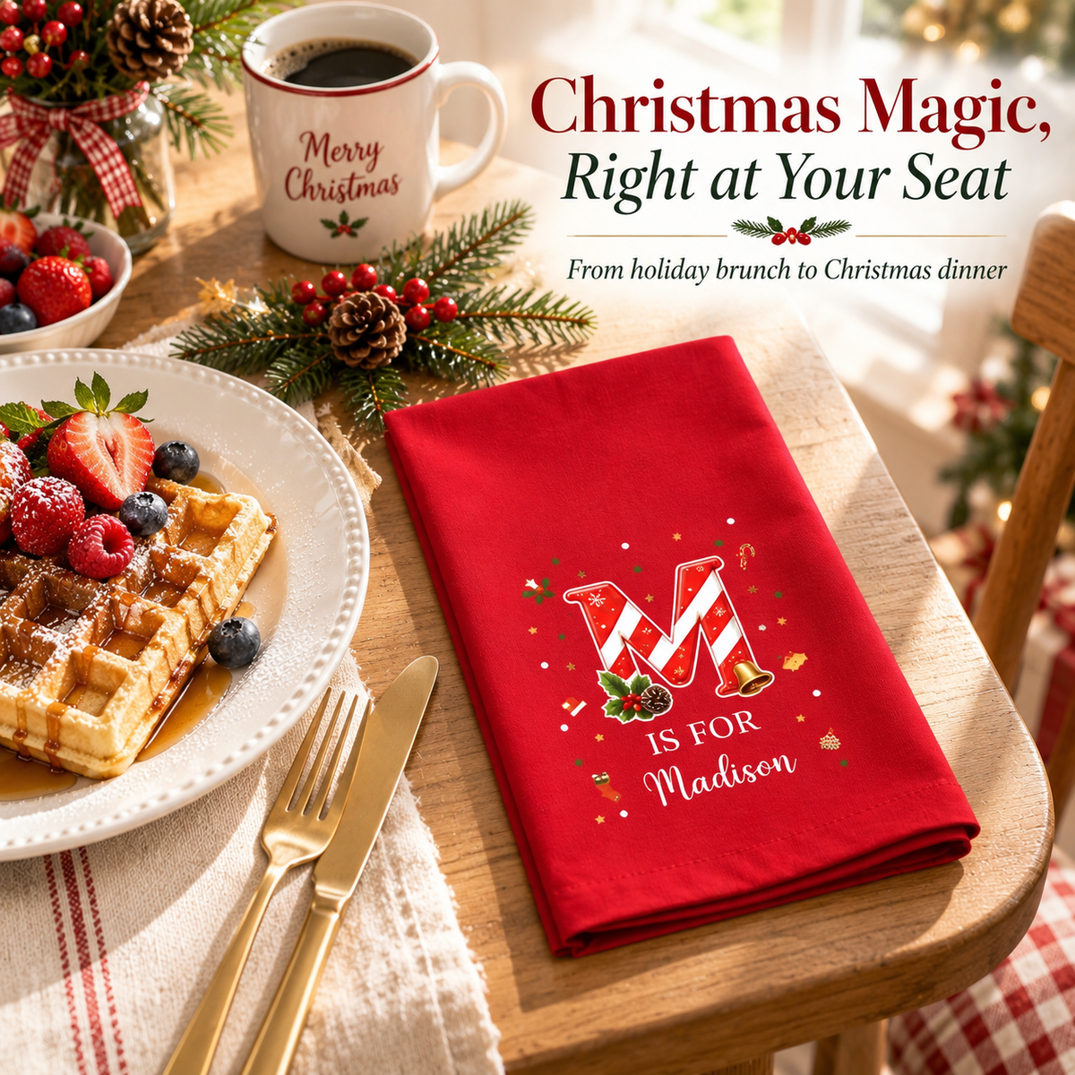 🎄 Personalized Candy Cane Initial Christmas Napkins | Custom Name Holiday Table Decor & Hostess Gift 🎅