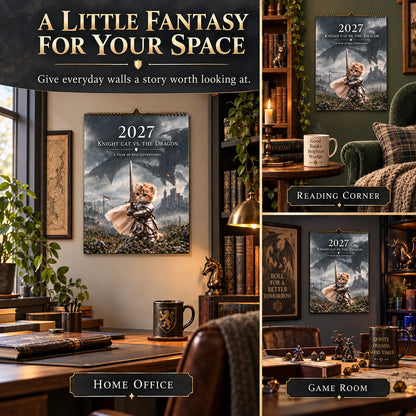 🐱 2027 Knight Cat vs. The Dragon Wall Calendar | 12 Fantasy Scenes