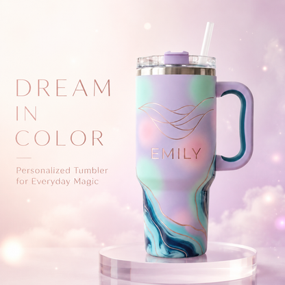 Personalized 30oz/40oz Pastel Dream Tumbler | Custom Name Ethereal Gradient Rose Gold Line Art | Insulated Travel Mug