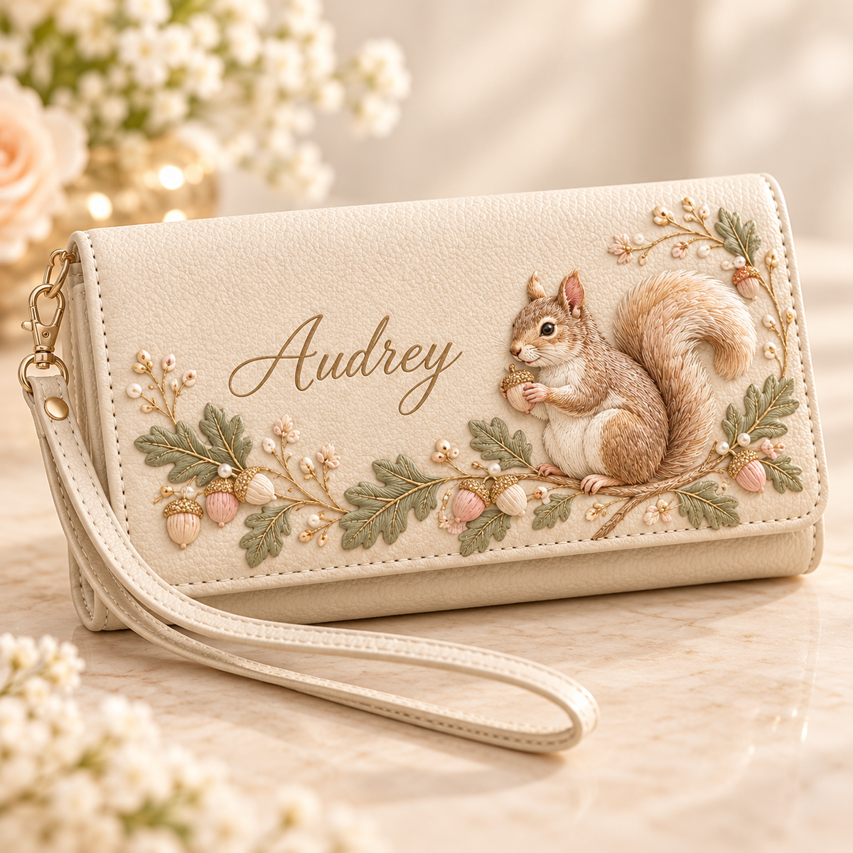 ✨ Custom Name "Flora & Fauna"  Embossed Wristlet Wallet | Personalized Everyday Purse