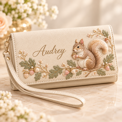 ✨ Custom Name "Flora & Fauna"  Embossed Wristlet Wallet | Personalized Everyday Purse