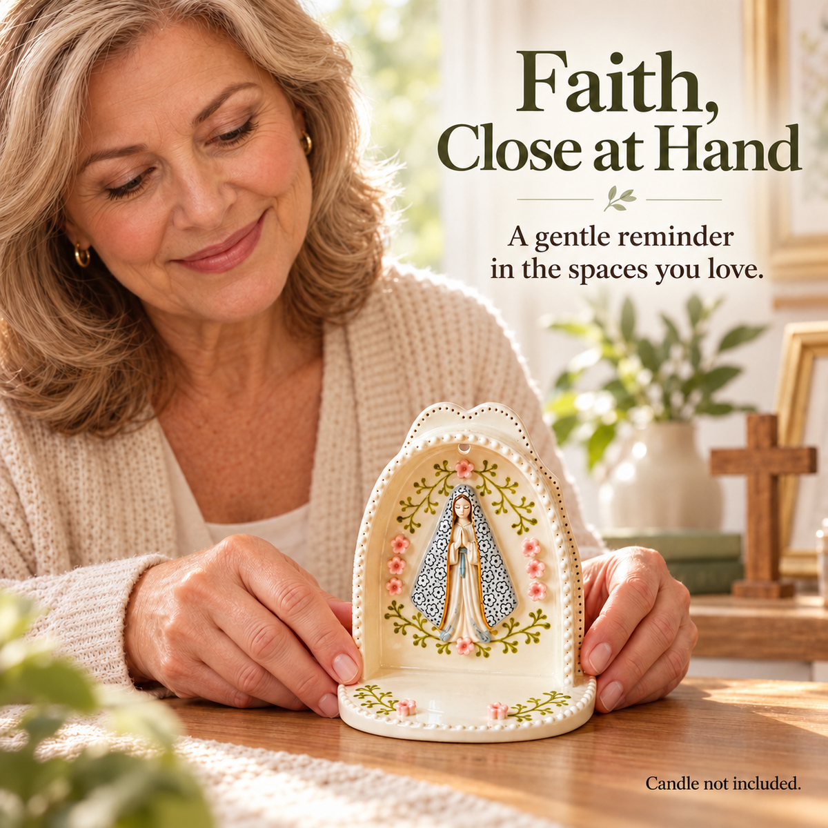 Serene Virgin Mary Tealight Holder 🕊️ | A Quiet Moment of Prayer (Ceramic Grotto)