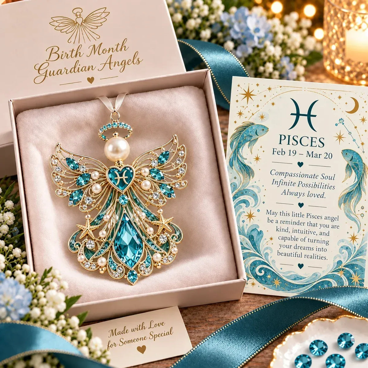 Christmas Zodiac Guardian Angel Keepsake | 12 Signs with Jewel-Toned Designs & Meaningful Gift Cards ✨