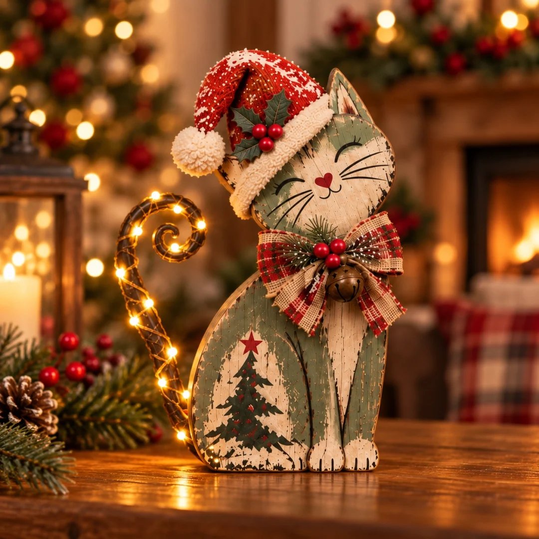 Vintage Christmas Cat Trio