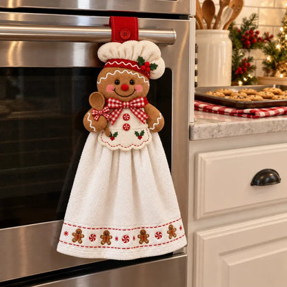 🎄 Christmas Hanging Hand Towel | Button-On Loop Keeps It Within Reach