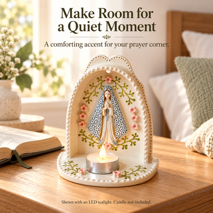 Serene Virgin Mary Tealight Holder 🕊️ | A Quiet Moment of Prayer (Ceramic Grotto)
