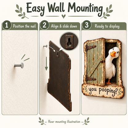 🦆 "You Pooping?" Cheeky Goose Rustic Metal Bathroom Sign | Funny Farmhouse Toilet Decor & Gag Gift
