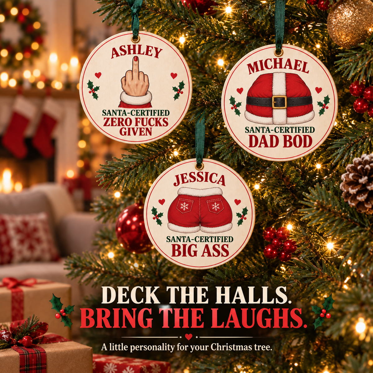 🎄 Personalized "Santa-Certified" Hilarious Christmas Ornaments | Custom Name Funny Gag Gift 😂